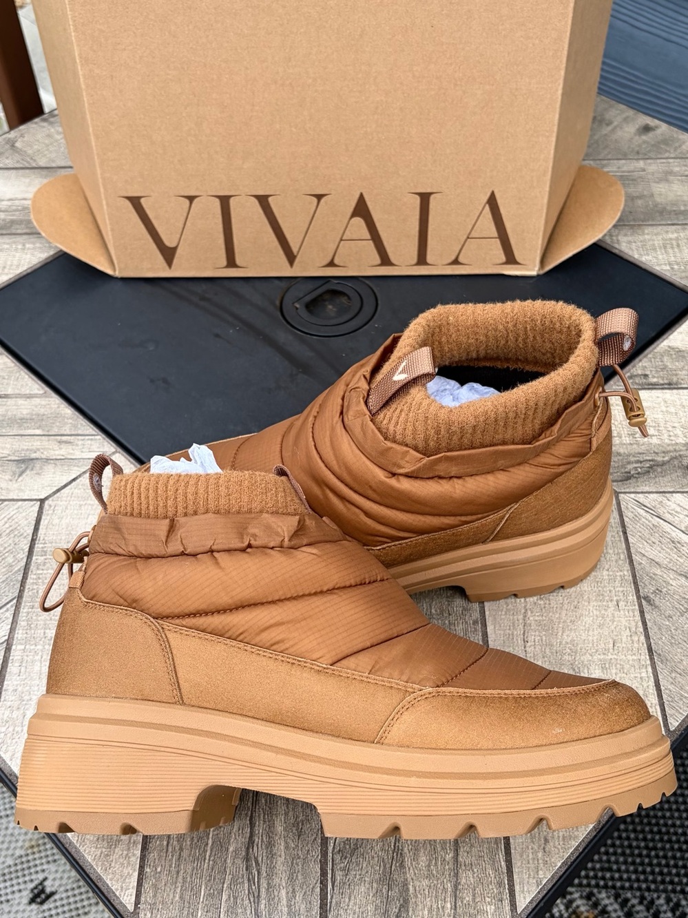 VIVAIA Tyler Puffer Therm Ankle Boots Sz EU 41 US 9.5 Chestnut Drawstring EUC